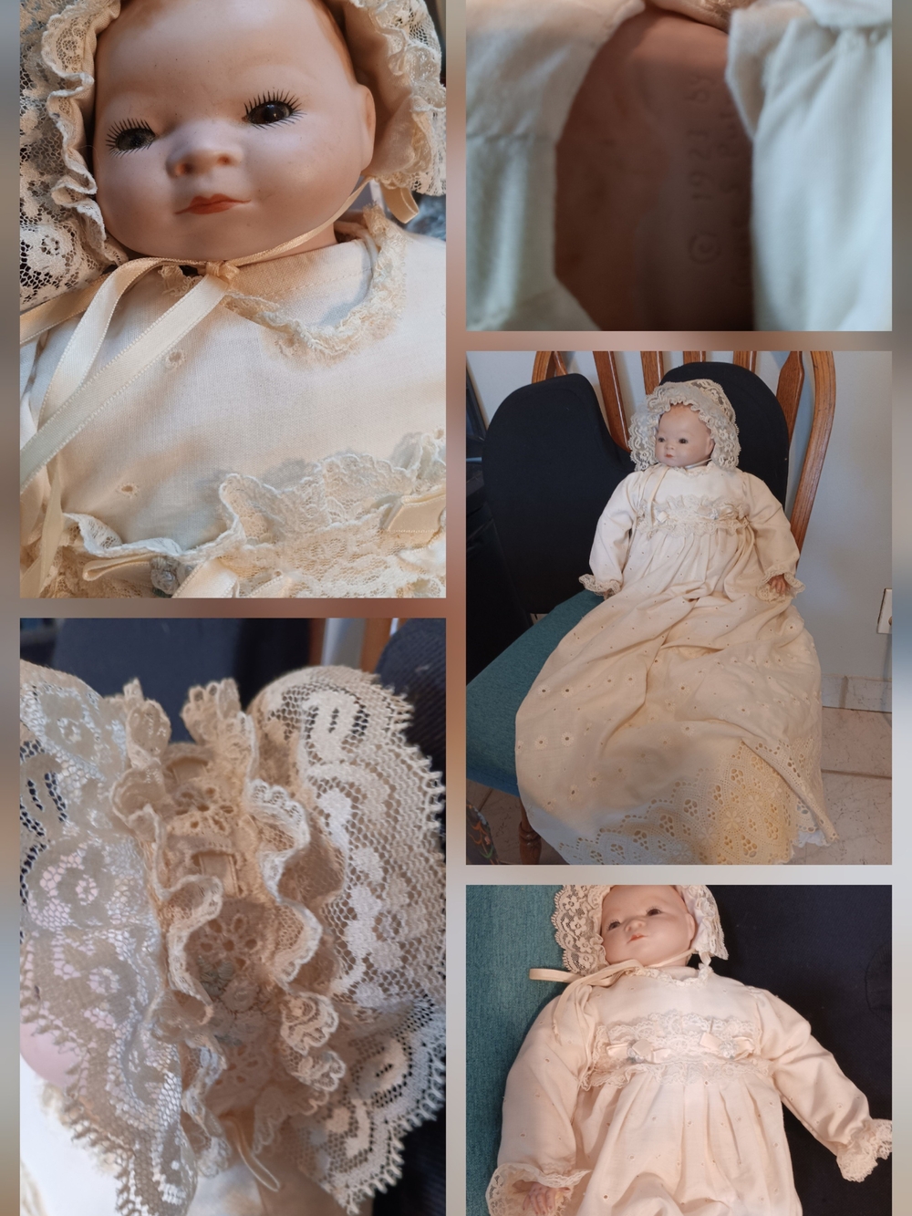 Vintage Lace Christening Doll Gown Set - Ivory